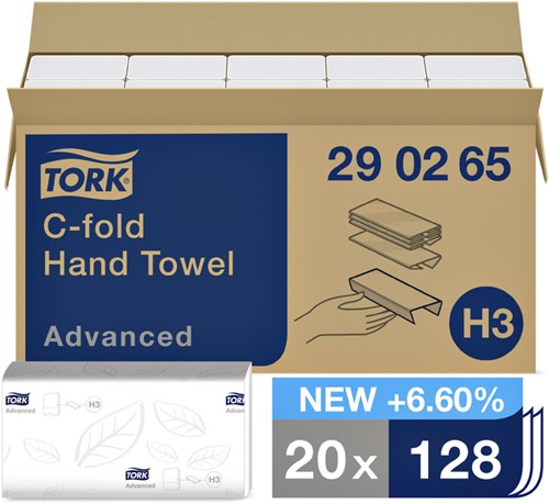 Handdoek Tork H3 advanced C-vouw 2l wit 290265 20 Stuk