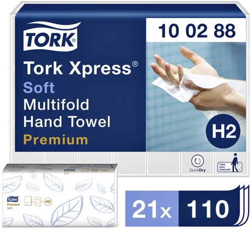 Handdoek Tork H2 Premium multifold wit 100288 21 PAK